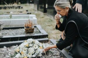 Crying widow over the loss of his late husband from car accident.